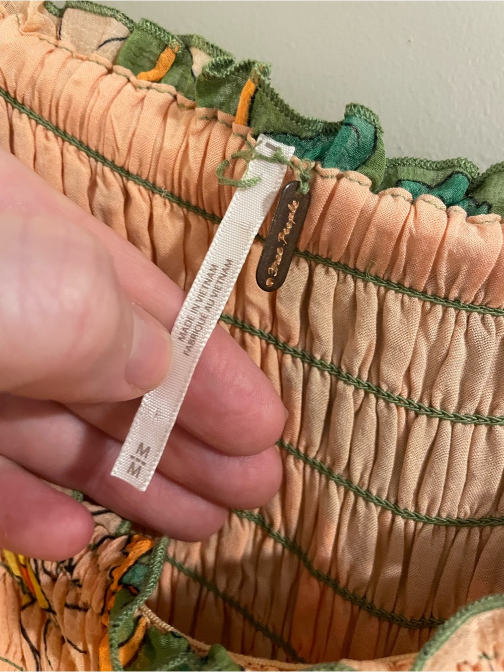 Free People Green Floral Smocked Maxi Jumpsuit with Peach Blooms - Picture 4 of 4